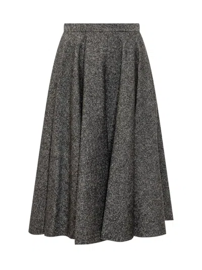 Dolce & Gabbana Midi Circle Skirt In A Dotted Wool Blend Dolce E Gabbana In Gray
