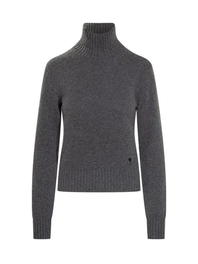 Ami Alexandre Mattiussi Fine Knit Cashmere Sweater With Classic Crew Neckline In Gray