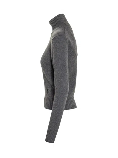Ami Alexandre Mattiussi Fine Knit Cashmere Sweater With Classic Crew Neckline In Gray