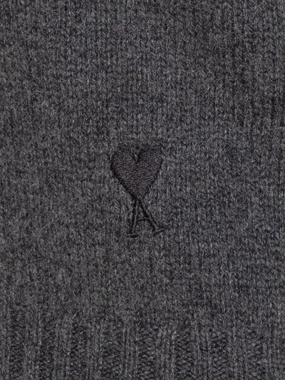 Ami Alexandre Mattiussi Fine Knit Cashmere Sweater With Classic Crew Neckline In Gray