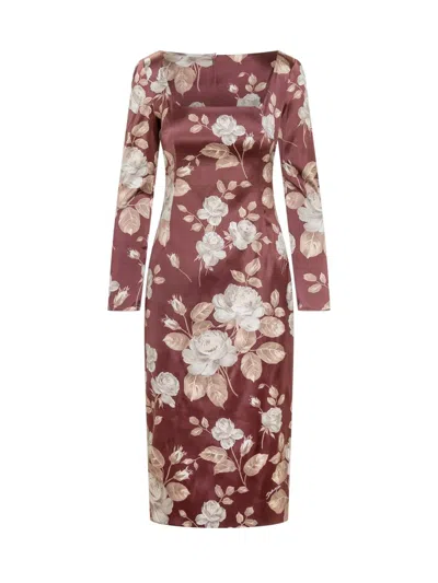 Dolce & Gabbana Dolce&gabbana Burgundy Satin Dress With Floral Print Women In Multi