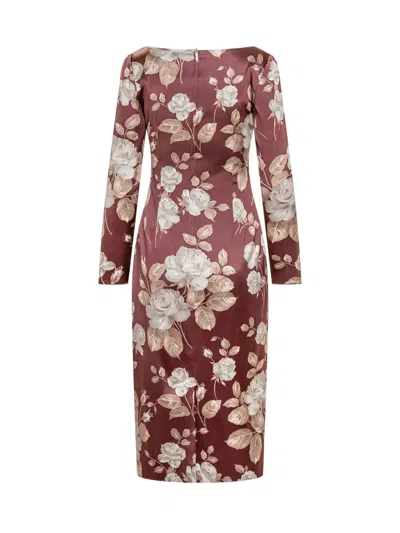 Dolce & Gabbana Dolce&gabbana Burgundy Satin Dress With Floral Print Women In Multi