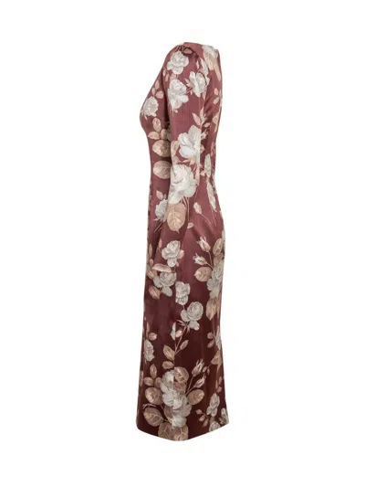 Dolce & Gabbana Dolce&gabbana Burgundy Satin Dress With Floral Print Women In Multi