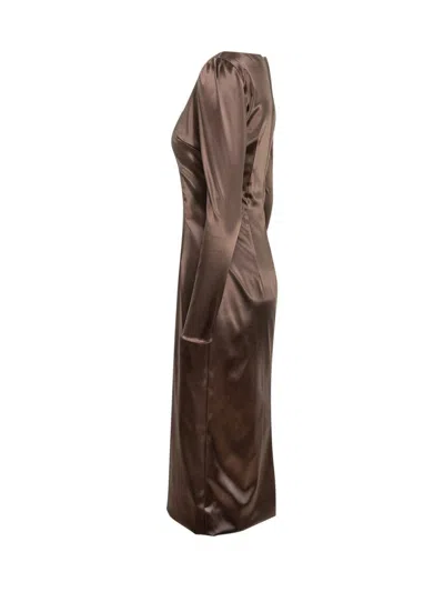 Dolce & Gabbana Stretch Satin Dress In Brown