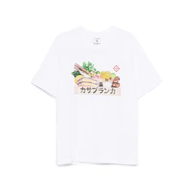 Casablanca White Cotton Short-sleeved T-shirt With Graphic Print In Gray