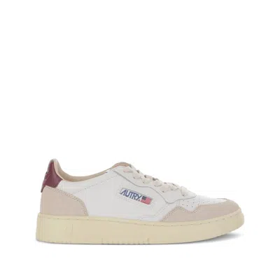 Autry Medalist Low Sneakers In White And Burgundy Suede And Leather In Multi