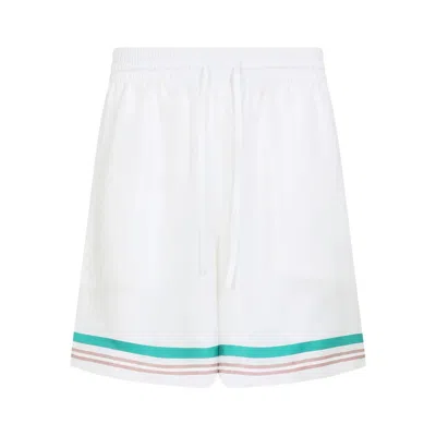 Casablanca Silk Twill Drawstring Shorts With Graphic Print In White