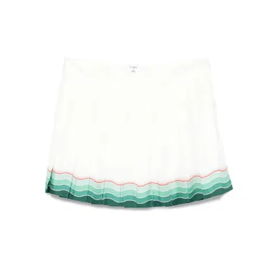 Casablanca High-waisted Pleated Silk Skirt With Colorful Hemline In White