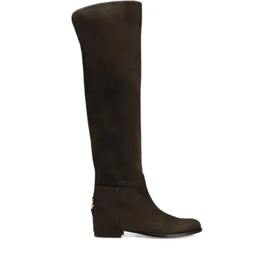 Dolce & Gabbana Dolce&gabbana High Suede Boot In Ebony Brown In Brown