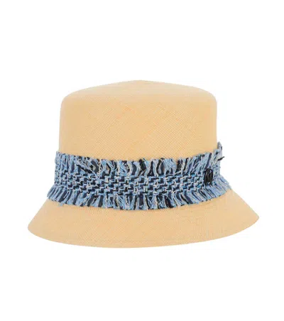 Maison Michel Natural Textured Bucket Hat In Brown