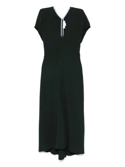 Victoria Beckham Dark Green Midi Dress In Satin In Black