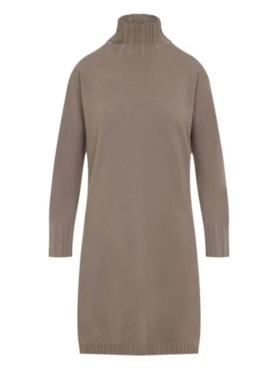 Fabiana Filippi Cortex Brown Virgin Wool Knit Midi Dress In Gray