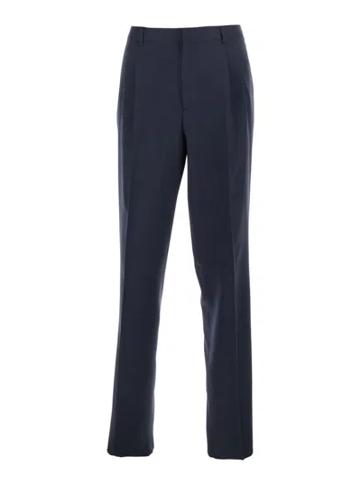 Lardini Blue Tailored Trousers With Double Pence In Virgin Wool Man In Blue