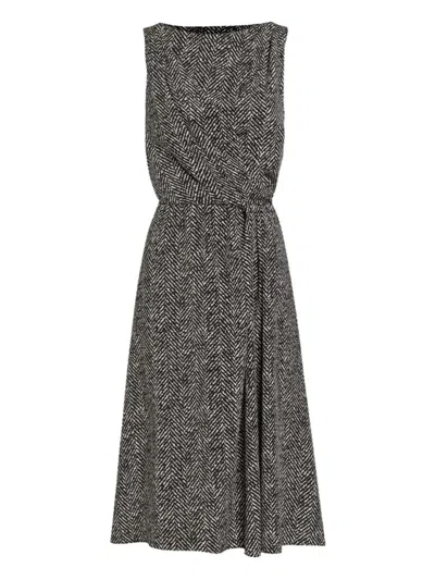 Dolce & Gabbana Wool Herringbone Midi Dress In Gray