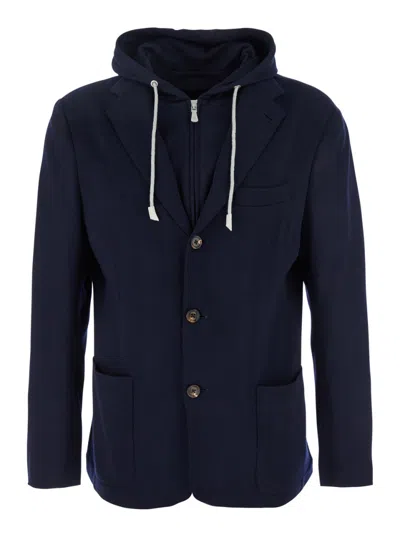 Eleventy Hooded Jacket With Front Pockets And Long Sleeves In Blue