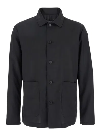 Low Brand Black Jacket With Classic Collar And Patch Pockets On The Front In Black