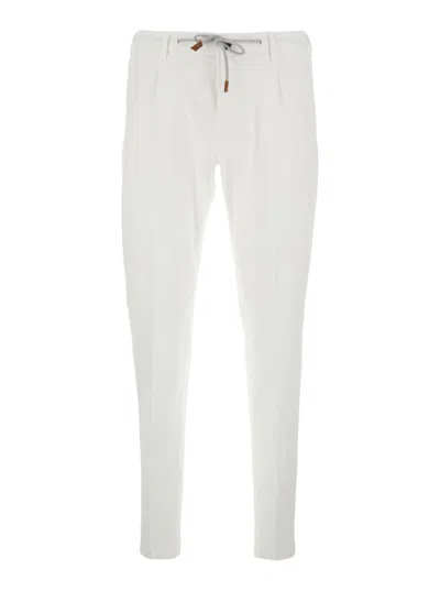 Eleventy Men White Pants With Elastic Drawstring Waist And Tapered Leg In Cotton Blend Stretch Woman In White