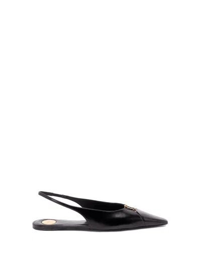 Saint Laurent Babylone Leather Ysl Slingback Ballerina Flats In Black