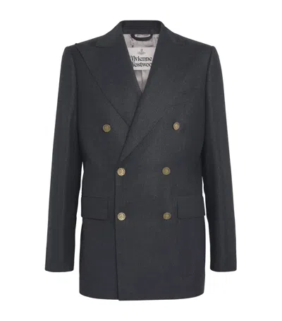 Vivienne Westwood Grey Double-breasted Jacket With Wide Peak Lapels In Wool Man In Gray