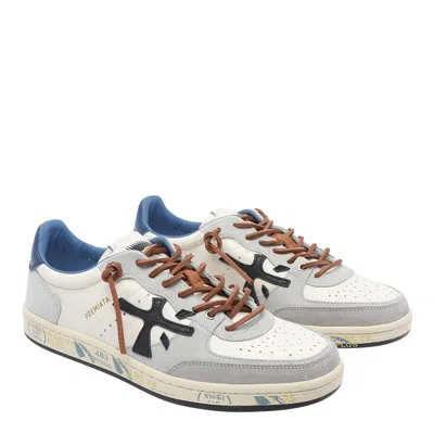 Premiata Low Top Sneakers With Round Toe And Stitching In White
