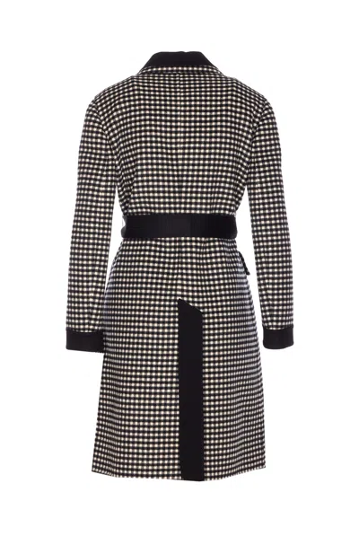 Valentino Womens Avorio Nero Gingham-pattern Wool And Cashmere-blend Coat In Gray