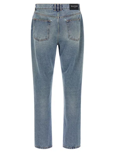 Balmain Stonewashed Cotton Denim Jeans In Blue