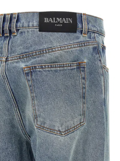 Balmain Stonewashed Cotton Denim Jeans In Blue