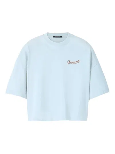 Jacquemus Le T-shirt Corto Logo-embroidered Cotton T-shirt In Blue