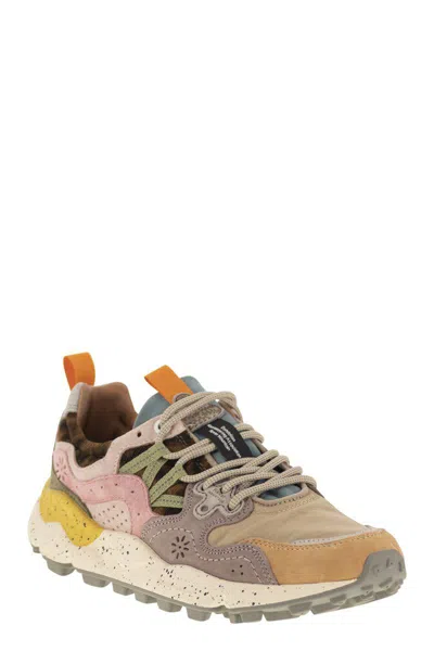 Flower Mountain Yamano 3 Pink And Yellow Suede And Nylon Sneakers In Multi