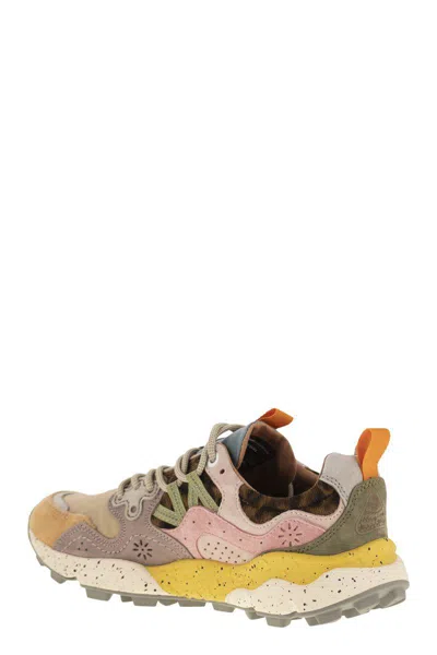 Flower Mountain Yamano 3 Pink And Yellow Suede And Nylon Sneakers In Multi