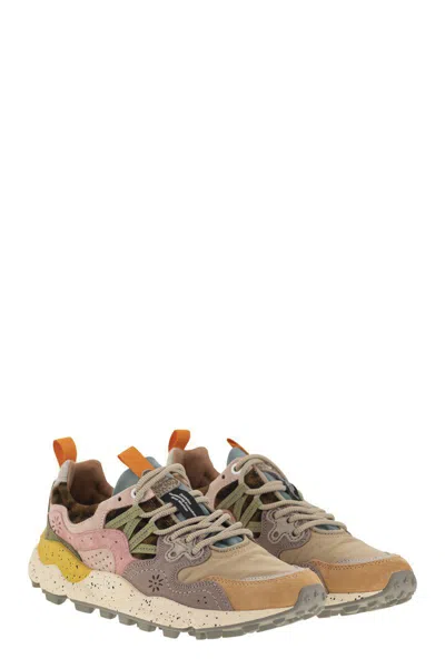 Flower Mountain Yamano 3 Pink And Yellow Suede And Nylon Sneakers In Multi