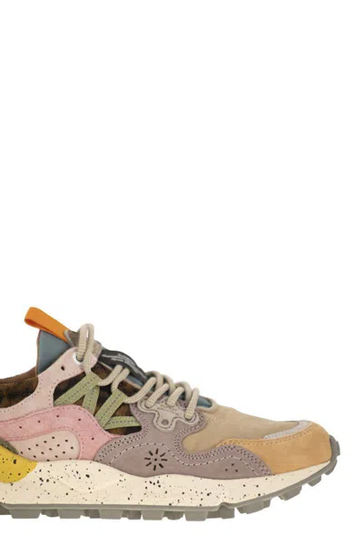 Flower Mountain Yamano 3 Pink And Yellow Suede And Nylon Sneakers In Multi