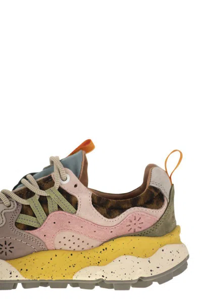 Flower Mountain Yamano 3 Pink And Yellow Suede And Nylon Sneakers In Multi
