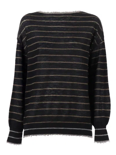 Kangra Cashmere Boat Neck Sweater With Fringed Details In Black