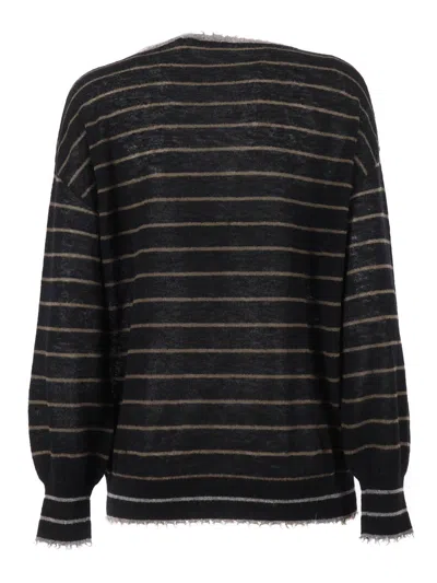 Kangra Cashmere Boat Neck Sweater With Fringed Details In Black