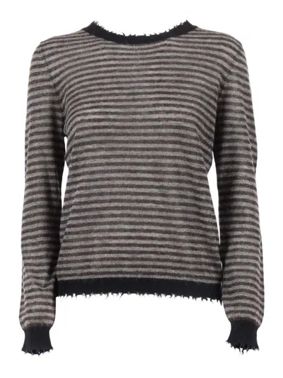 Kangra Cashmere Ribbed Crew Neck Sweater With Fringed Details In Multi