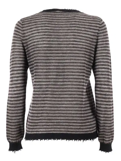 Kangra Cashmere Ribbed Crew Neck Sweater With Fringed Details In Multi