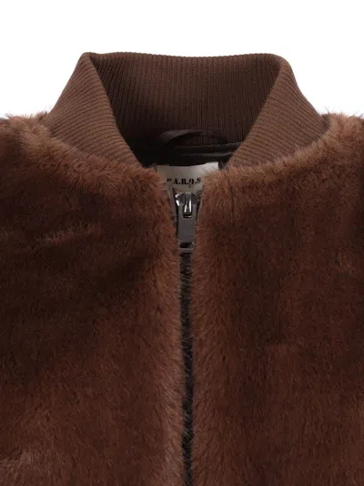 P.a.r.o.s.h . Faux Fur Bomber Jacket With Textured Appearance And Ribbed Details In Brown