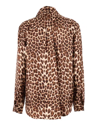P.a.r.o.s.h . Leopard Print Silk Shirt With Pointed Collar And Overfit Silhouette In Brown