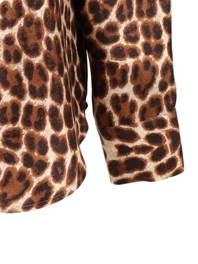 P.a.r.o.s.h . Leopard Print Silk Shirt With Pointed Collar And Overfit Silhouette In Brown