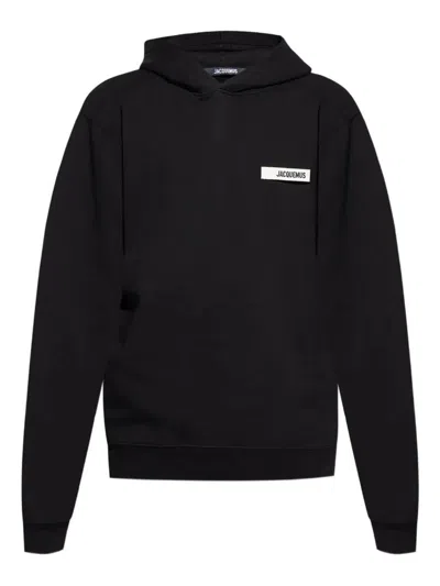 Jacquemus Hooded Long Sleeve Knitwear With Ribbed Cuffs In Black