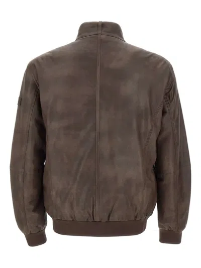 Peuterey Brown Vintage-effect Leather Bomber Jacket In Brown
