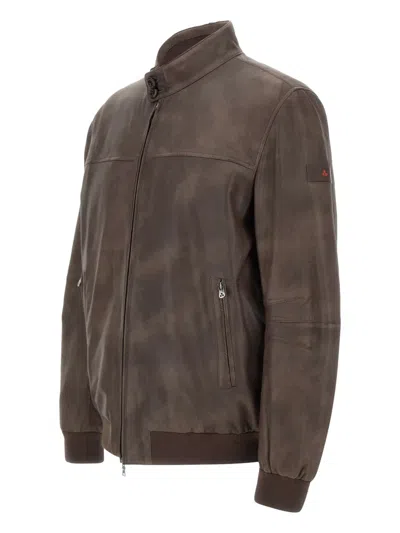 Peuterey Brown Vintage-effect Leather Bomber Jacket In Brown