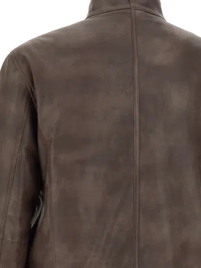 Peuterey Brown Vintage-effect Leather Bomber Jacket In Brown