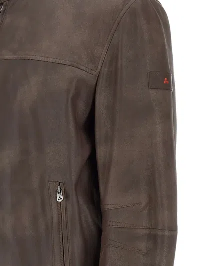 Peuterey Brown Vintage-effect Leather Bomber Jacket In Brown