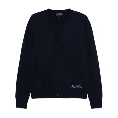 Apc A.p.c. Navy Blue Wool Cardigan In Blue