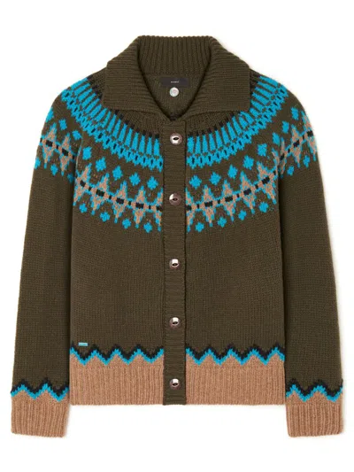 Alanui Olive Green Fair Isle Patterned Cardigan In Multi