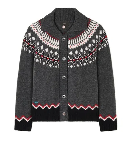 Alanui Grey Fair Isle Patterned Cardigan In Gray