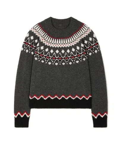 Alanui Wool Crewneck Sweater With Geometric Pattern In Gray