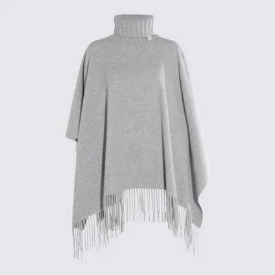 Fabiana Filippi Fringed Turtleneck Cape Soft Texture In Gray